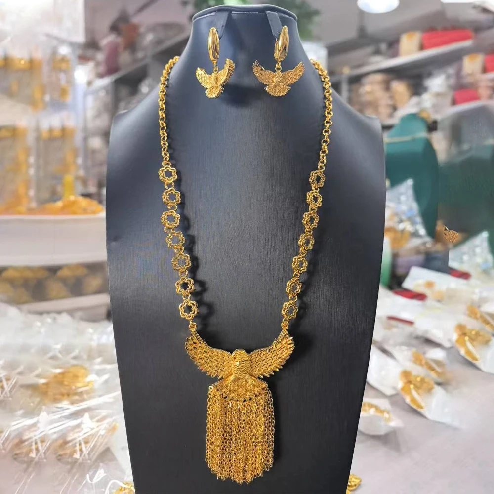 Newest Jewelry Set Eagle Shape Earring Ring Gold Color Tassel Necklace Jewelry Women Party Wedding Middle East Designs 3PCS Sets
Newest Jewelry Set Eagle Shape Earring Ring Gold Color Tassel Necklace Jewelry Women Party Wedding Middle East Designs 3PCS Sets