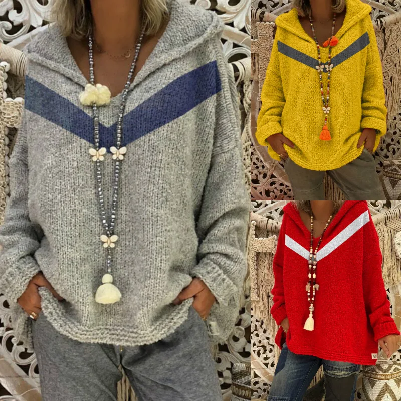 Nice Pop European and American fashion hooded knittedtop blue V-Neck Sweater large women's wear
Nice Pop European and American fashion hooded knittedtop blue V-Neck Sweater large women's wear