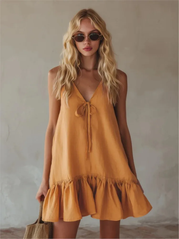 Elegant And Casual Solid Color V-neck Ruffle Mini Dress 2026 Summer New Fashion White Dress Women's Robe Women's Vest
Elegant And Casual Solid Color V-neck Ruffle Mini Dress 2026 Summer New Fashion White Dress Women's Robe Women's Vest