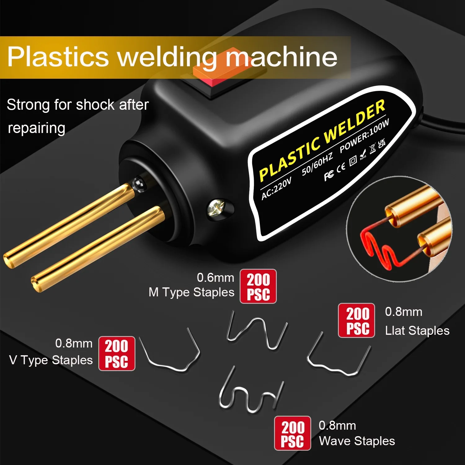 100W Plastic Welding Machine Plastic Welder Gun 200pcs Hot Stapler Bumpers Repair Kit Soldering Iron For Car Bumper Repair Tools
100W Plastic Welding Machine Plastic Welder Gun 200pcs Hot Stapler Bumpers Repair Kit Soldering Iron For Car Bumper Repair Tools