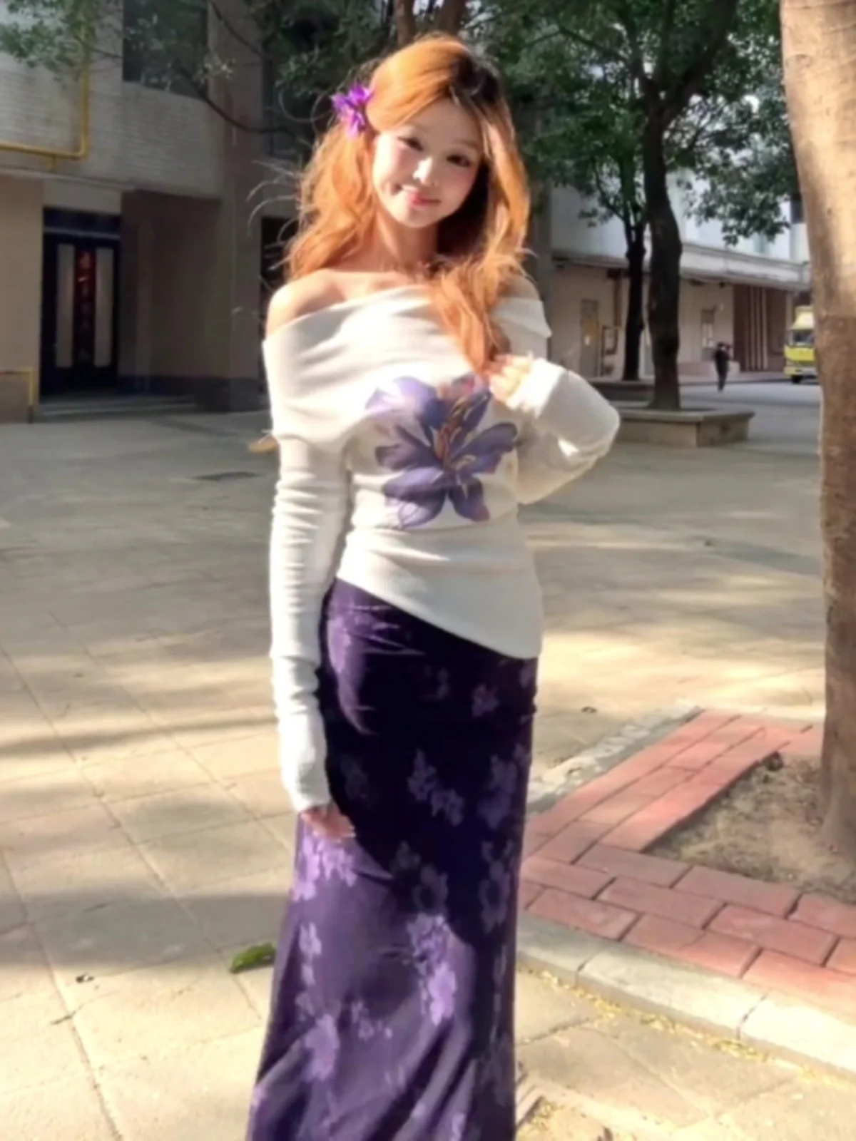 Korean Style Floral Print One Shoulder Irregular Hem Top Bottom Set Women's Spring Purple Long Sleeve round Neck Ensemble
Korean Style Floral Print One Shoulder Irregular Hem Top Bottom Set Women's Spring Purple Long Sleeve round Neck Ensemble