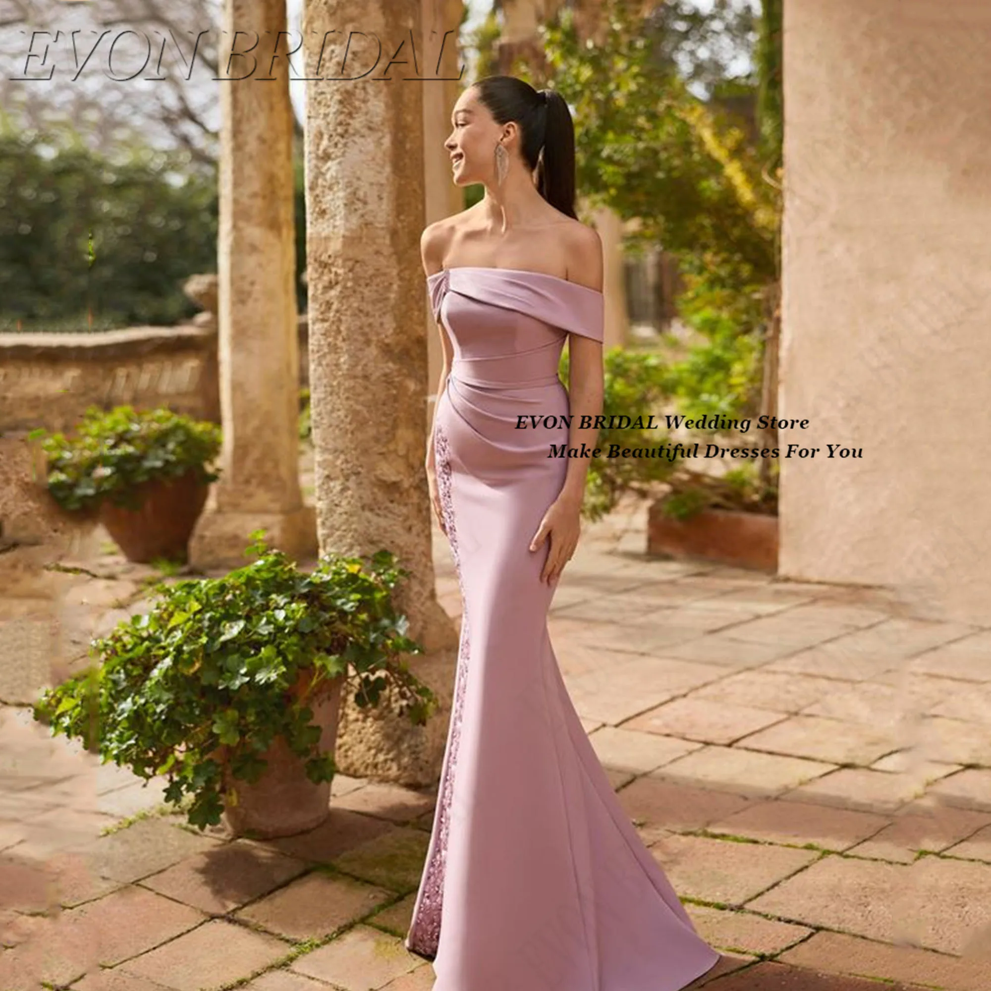 Pink Sequined Evening Gown Off the Shoulder Wedding Guest Dress Pleat Mermaid Formal Party Gowns Customized EVON BRIDAL Satin
Pink Sequined Evening Gown Off the Shoulder Wedding Guest Dress Pleat Mermaid Formal Party Gowns Customized EVON BRIDAL Satin