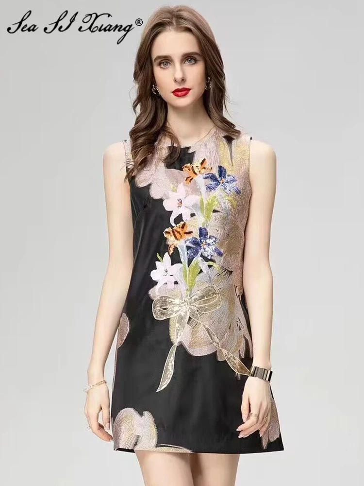 Seasixiang Fashion Designer Spring Summer Jacquard Vest Dress Women O-Neck Sleeveless Sequins Vintage Party Mini Dresses
Seasixiang Fashion Designer Spring Summer Jacquard Vest Dress Women O-Neck Sleeveless Sequins Vintage Party Mini Dresses