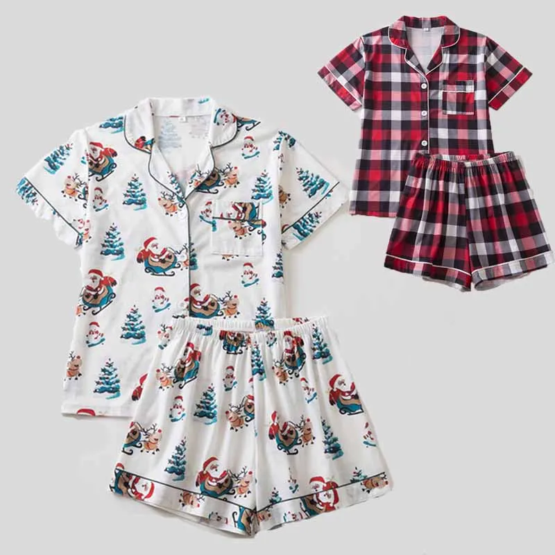 Summer Women Grid Pajamas 2 Pcs Shirt&shorts Loungewear Casual Cardigan Home Wear Nightwear Christmas Home Clothes Sleepwear
Summer Women Grid Pajamas 2 Pcs Shirt&shorts Loungewear Casual Cardigan Home Wear Nightwear Christmas Home Clothes Sleepwear