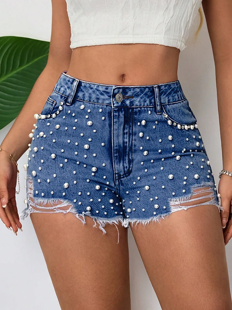 Benuynffy Pearl Beading Mid Waist Fringed Denim Shorts Women's Summer 2025 Streetwear Casual Washed Ripped Jean Shorts Female
Benuynffy Pearl Beading Mid Waist Fringed Denim Shorts Women's Summer 2025 Streetwear Casual Washed Ripped Jean Shorts Female