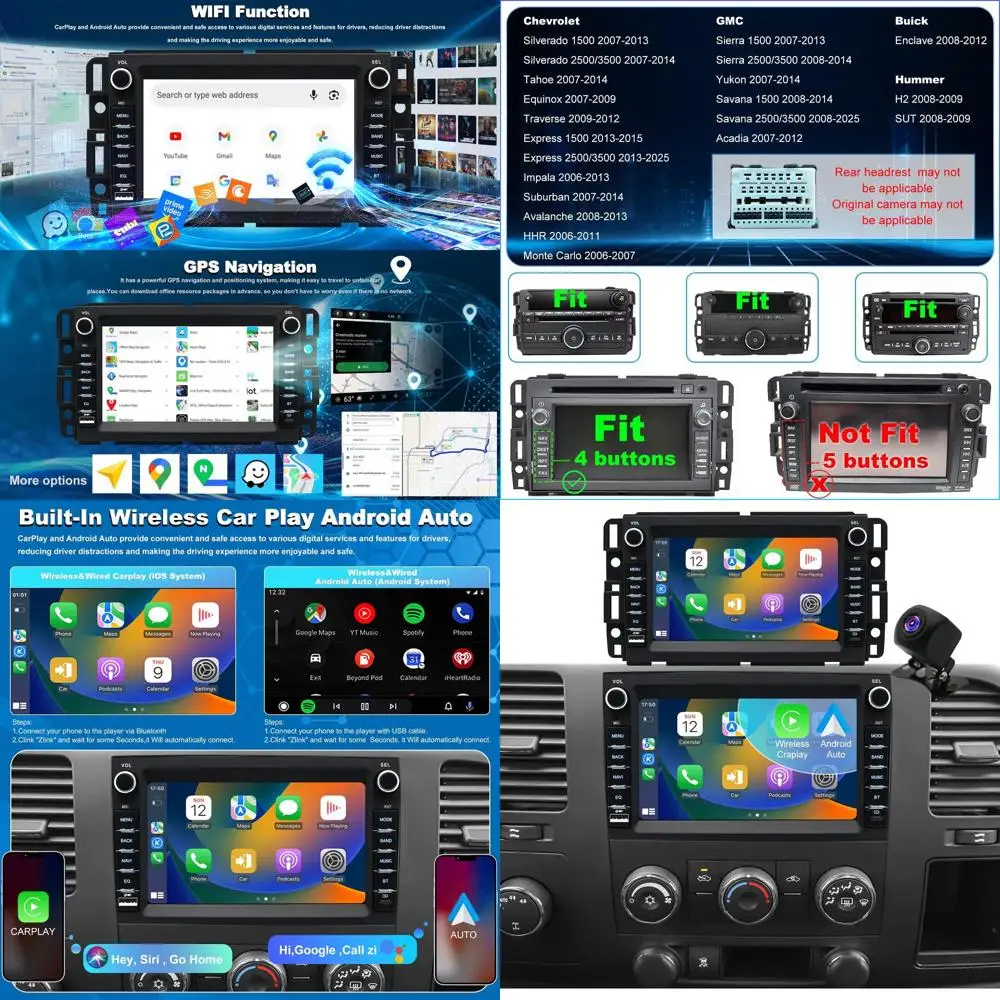 Car Radio for Chevrolet Chevy Silverado 1500/2500/3500 2007-2013, Tahoe 2007-2014, GMC Sierra 1500/2500/3500 2007-2013, Yukon 20
Car Radio for Chevrolet Chevy Silverado 1500/2500/3500 2007-2013, Tahoe 2007-2014, GMC Sierra 1500/2500/3500 2007-2013, Yukon 20