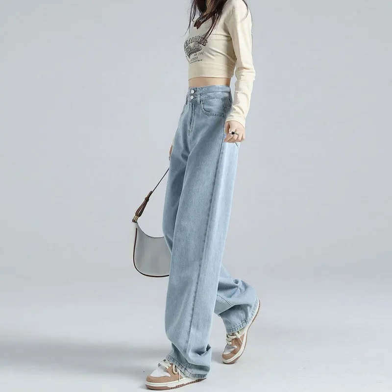Korean Style Casual Wide-Leg Jeans Women, Spring High-Waisted Straight Pants with Draped Effect, Double Button Design, Versa
Korean Style Casual Wide-Leg Jeans Women, Spring High-Waisted Straight Pants with Draped Effect, Double Button Design, Versa