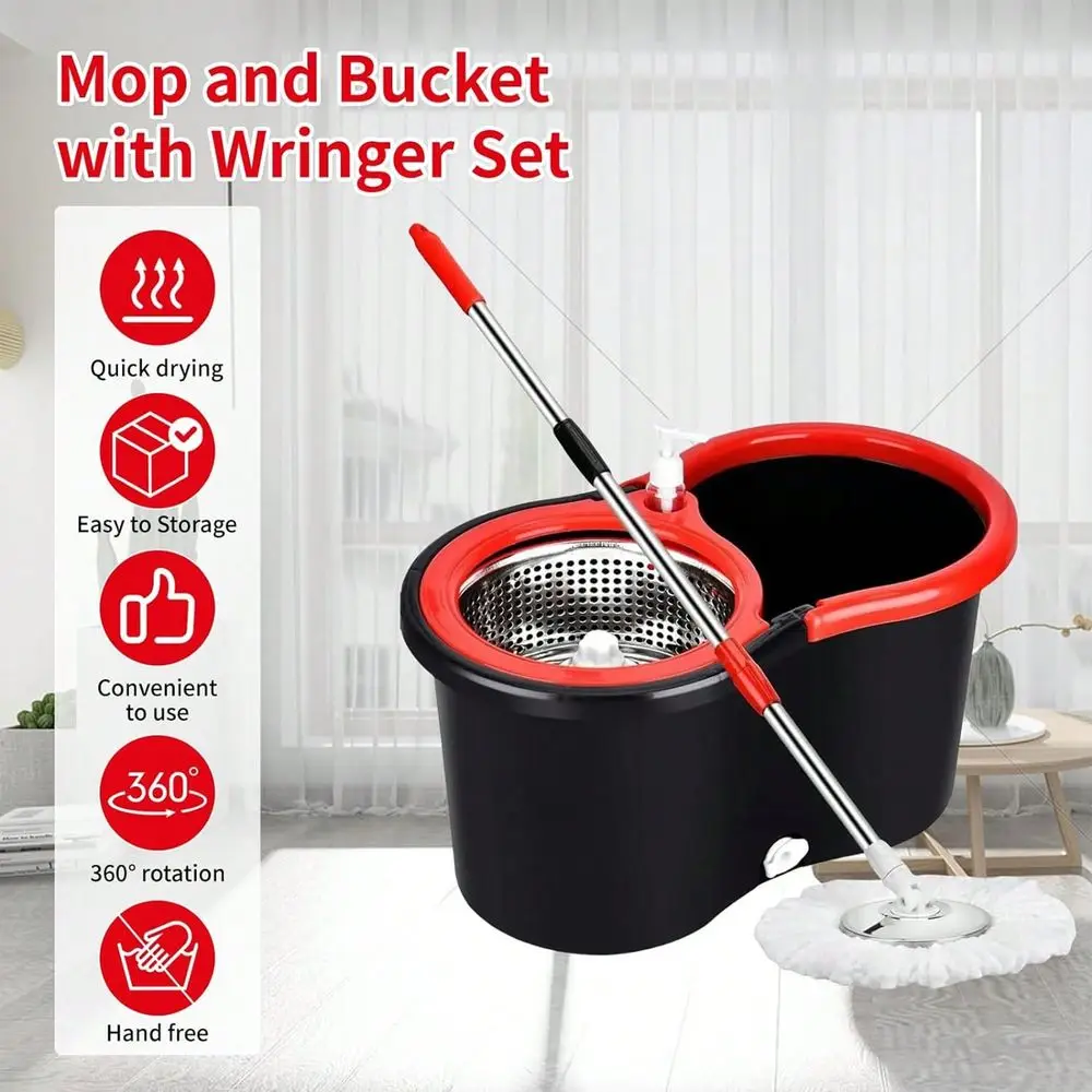 Mop And Bucket With Wringer Set, 360 Microfiber Spin Mop With Bucket And 3 Microfiber Mop Replacement Heads And 61 Stainless St
Mop And Bucket With Wringer Set, 360 Microfiber Spin Mop With Bucket And 3 Microfiber Mop Replacement Heads And 61 Stainless St