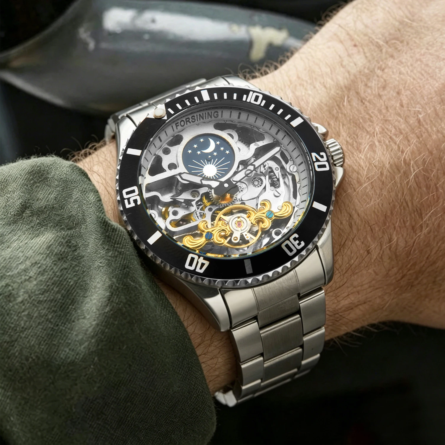 FORSINING Luxury Brands Replica Men's Diver Watches Stainless Steel Strip Skeleton Mechanical Clock Sports Sun and Moon Luminous
FORSINING Luxury Brands Replica Men's Diver Watches Stainless Steel Strip Skeleton Mechanical Clock Sports Sun and Moon Luminous