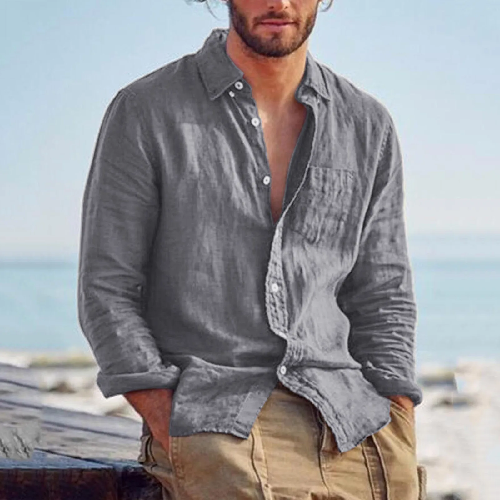 Loose Linen Shirts Men's Top Cardigan Long Sleeved Fashion Shirt And Blouses For Man Loose T Shirt With Pocket Outerwear
Loose Linen Shirts Men's Top Cardigan Long Sleeved Fashion Shirt And Blouses For Man Loose T Shirt With Pocket Outerwear