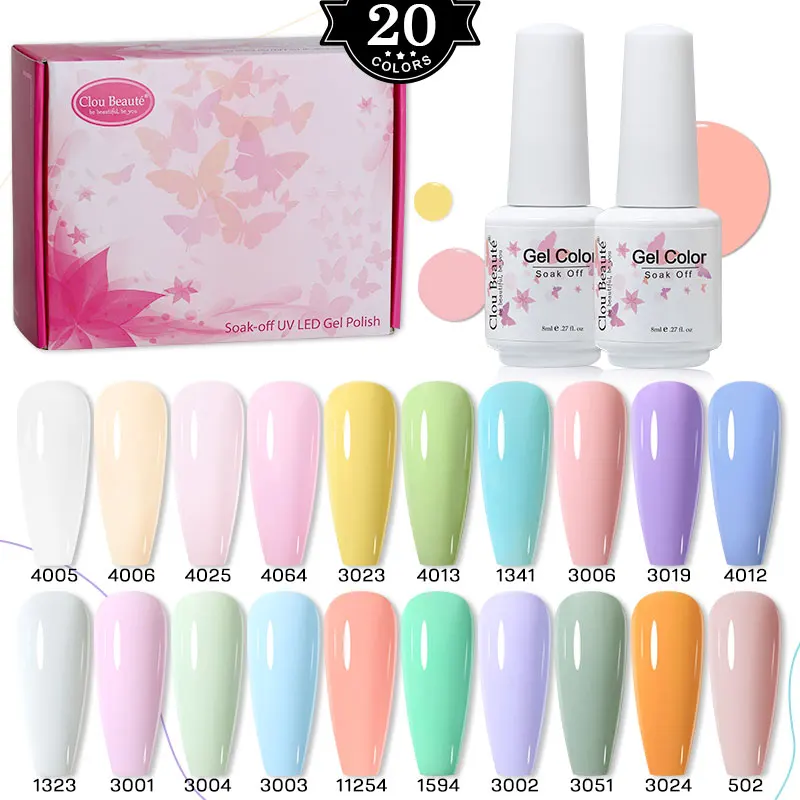 Clou Beaute 20 бутылок пастельного цвета, набор гель-лаков, 8 мл, стеклянная бутылка, замачиваемый УФ-светодиодный набор для ногтей, полуперманентный макаронный гель для дизайна ногтей
Clou Beaute 20 бутылок пастельного цвета, набор гель-лаков, 8 мл, стеклянная бутылка, замачиваемый УФ-светодиодный набор для ногтей, полуперманентный макаронный гель для дизайна ногтей
