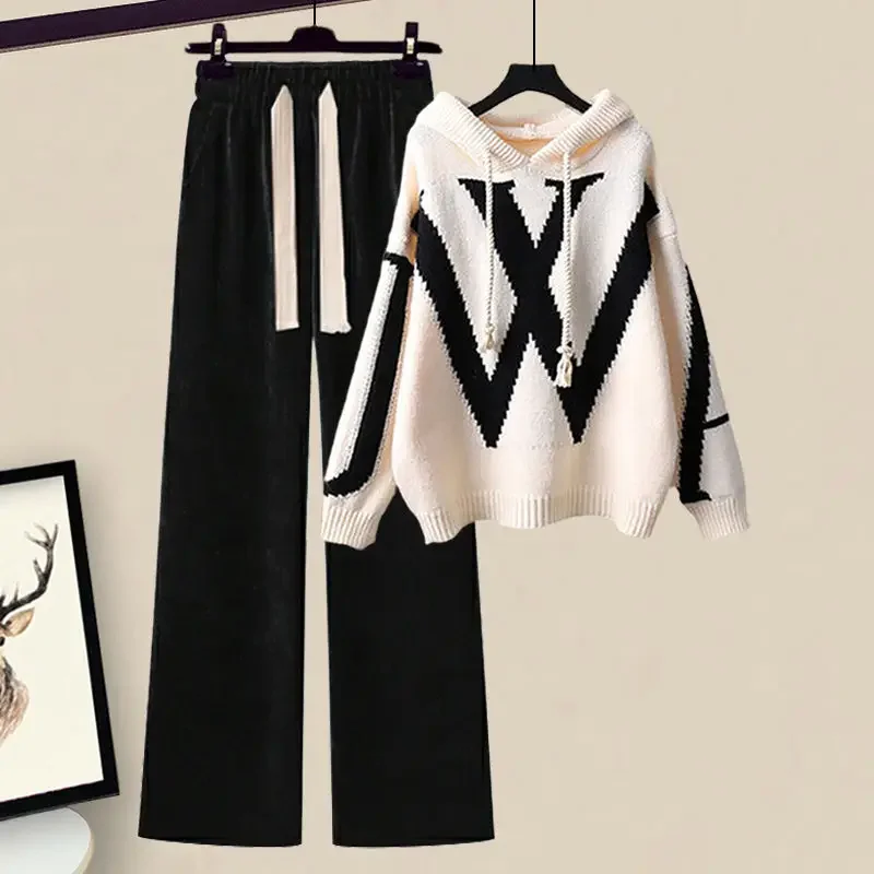 New Small Fragrant Wind Covering Sweater with Slim Waist and Wide Leg Pants Two Piece Set Oversized Women's Winter Set 2025
New Small Fragrant Wind Covering Sweater with Slim Waist and Wide Leg Pants Two Piece Set Oversized Women's Winter Set 2025