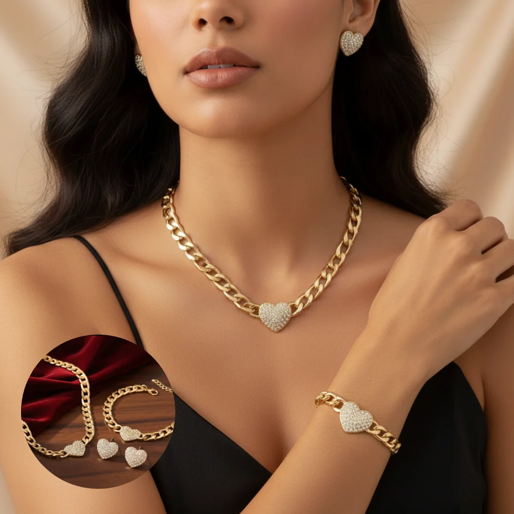 4pcs Simple Heart Necklace Bracelet Earrings Set Fashion Jewelry Accessories Hot Sale Party Gift for Woman 2025 New Style
4pcs Simple Heart Necklace Bracelet Earrings Set Fashion Jewelry Accessories Hot Sale Party Gift for Woman 2025 New Style