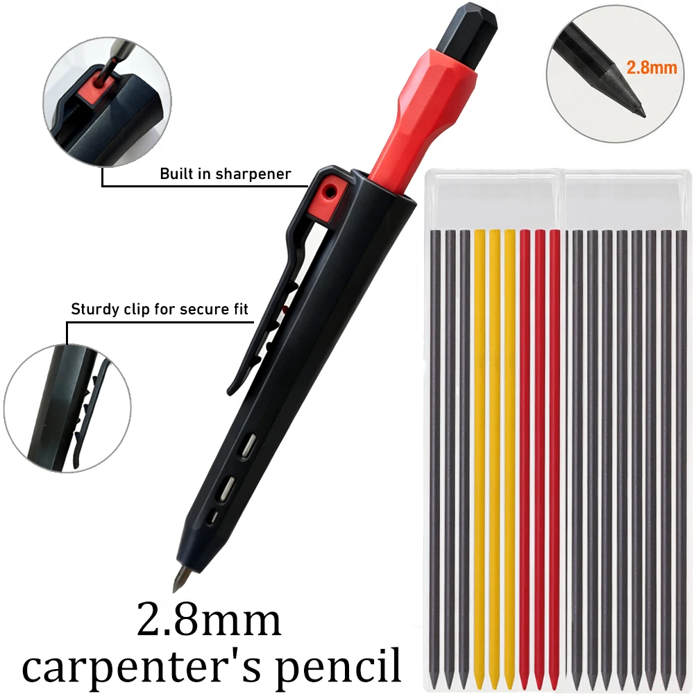Professional Mechanical Carpenter Pencil Set with 2box leads, 2.8mm Deep Hole Woodworking Marking Pencil Architects Drawing Tool
Professional Mechanical Carpenter Pencil Set with 2box leads, 2.8mm Deep Hole Woodworking Marking Pencil Architects Drawing Tool