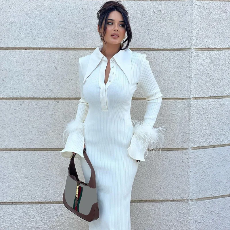 Women's POLO Collar Maxi Dress Feather Flare Sleeves Single Breasted Long Vestidos 2023 New Elegant Fashion Streetwear
Women's POLO Collar Maxi Dress Feather Flare Sleeves Single Breasted Long Vestidos 2023 New Elegant Fashion Streetwear