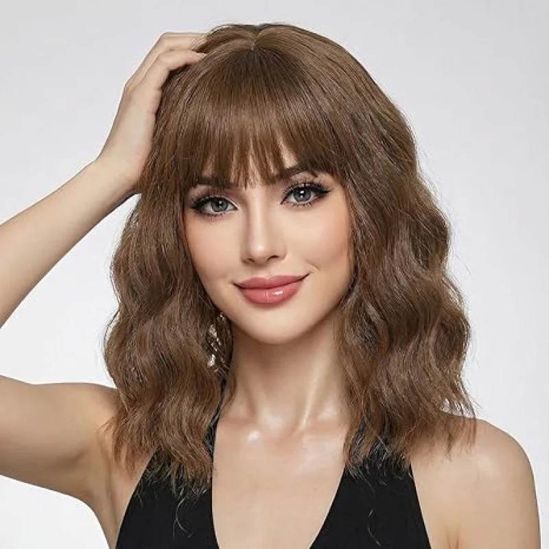 Fashionable full-head wig with water wave bangs and short curly hair
Fashionable full-head wig with water wave bangs and short curly hair