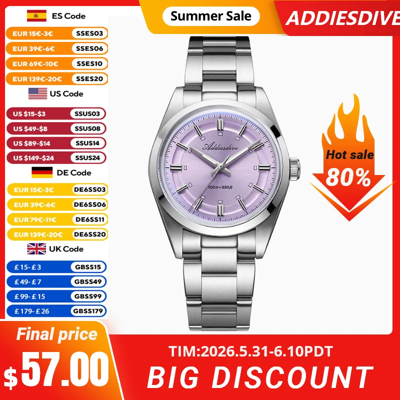 ADDIESDIVE NEW Luxury Dress Watch 36mm AR Coated VH31 Quartz Watches Bubble Glass BGW9 Luminous Waterproof Simple Men's Watch
ADDIESDIVE NEW Luxury Dress Watch 36mm AR Coated VH31 Quartz Watches Bubble Glass BGW9 Luminous Waterproof Simple Men's Watch 