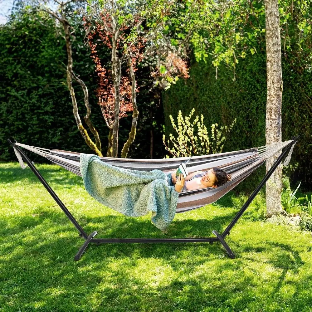 LBS Capacity Double Hammock With Stand Included With Portable Carrying Bag, Heavy Duty 2Person Hammock For Outdoors Indoors Des
LBS Capacity Double Hammock With Stand Included With Portable Carrying Bag, Heavy Duty 2Person Hammock For Outdoors Indoors Des