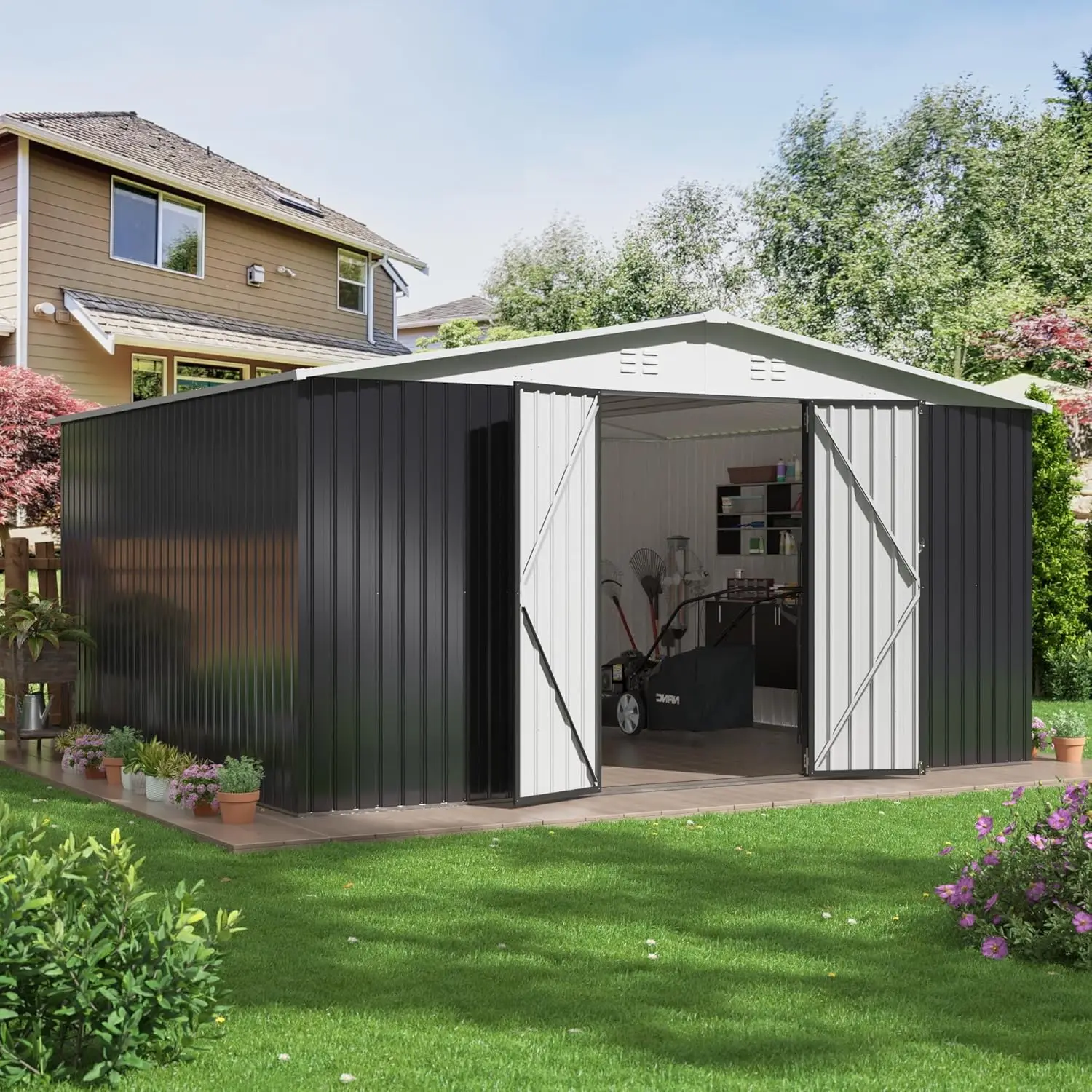 12x14 FT Outdoor Storage Shed, Garden Shed with Updated Frame Structure and Lockable Doors, Metal Tool Sheds for, Customized
12x14 FT Outdoor Storage Shed, Garden Shed with Updated Frame Structure and Lockable Doors, Metal Tool Sheds for, Customized