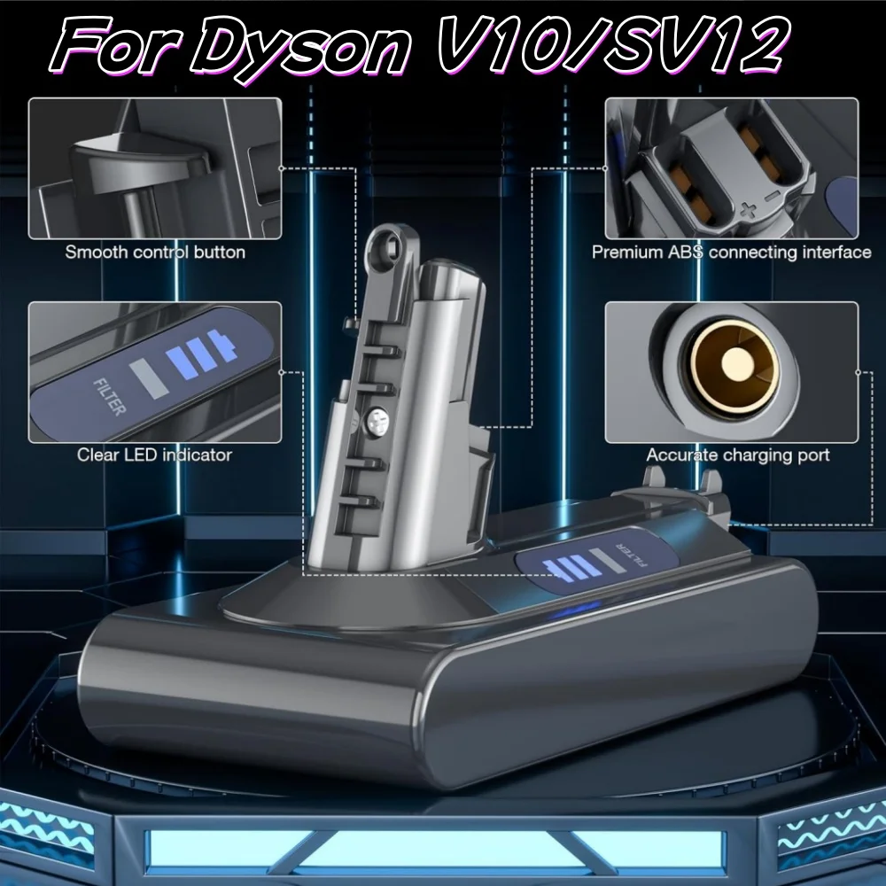 Сменный аккумулятор 25,2 В, 6000 мАч для Dyson V10 SV12/Animal/Motörhead/Cyclone, литий-ионный аккумулятор большой емкости с BMS
Сменный аккумулятор 25,2 В, 6000 мАч для Dyson V10 SV12/Animal/Motörhead/Cyclone, литий-ионный аккумулятор большой емкости с BMS