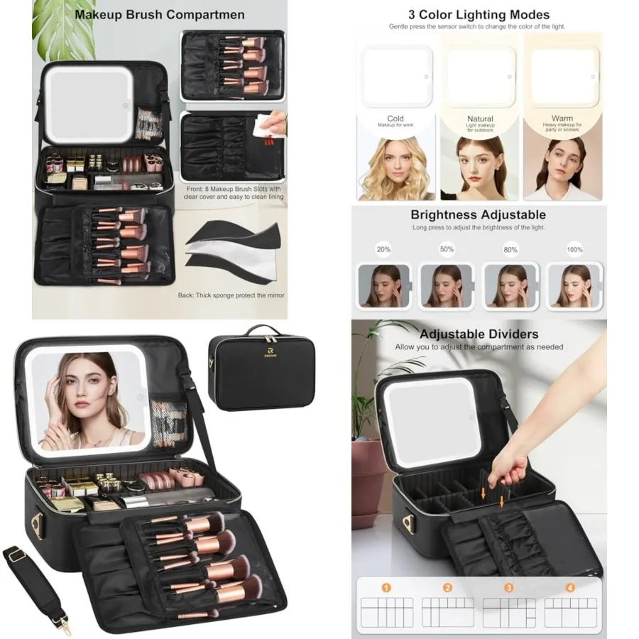 Makeup Bag with LED Mirror, Travel Cosmetic Train Case for Women, Makeup Artists Organizer Box with Vanity Light Up Mirror, 3 C
Makeup Bag with LED Mirror, Travel Cosmetic Train Case for Women, Makeup Artists Organizer Box with Vanity Light Up Mirror, 3 C