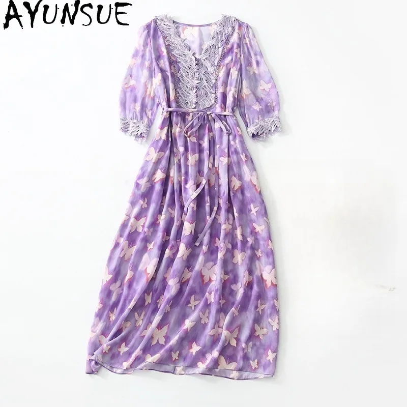 AYUNSUE 100% Mulberry Silk Dresses for Woman Elegant Purple Summer Dresses Luxury Dress High Quality Woman Clothes Ropa De Mujer
AYUNSUE 100% Mulberry Silk Dresses for Woman Elegant Purple Summer Dresses Luxury Dress High Quality Woman Clothes Ropa De Mujer