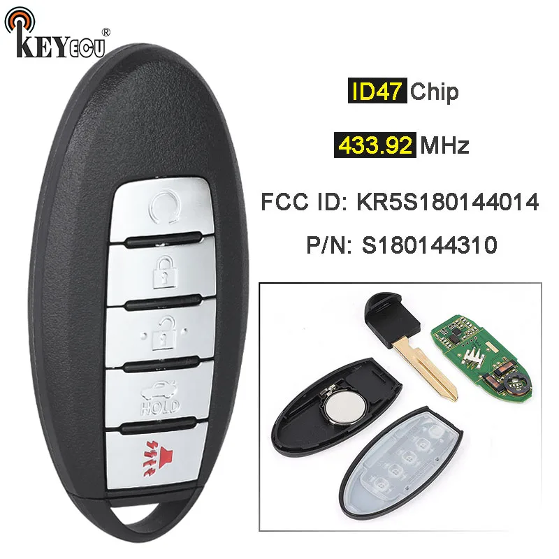 KEYECU 433,92 MHz ID47 Chip S180144310 KR5S18014401 дистанционный смарт ключ-брелок для Infiniti QX60 Nissan Altima Teana Maxima 2016-2019
KEYECU 433,92 MHz ID47 Chip S180144310 KR5S18014401 дистанционный смарт ключ-брелок для Infiniti QX60 Nissan Altima Teana Maxima 2016-2019