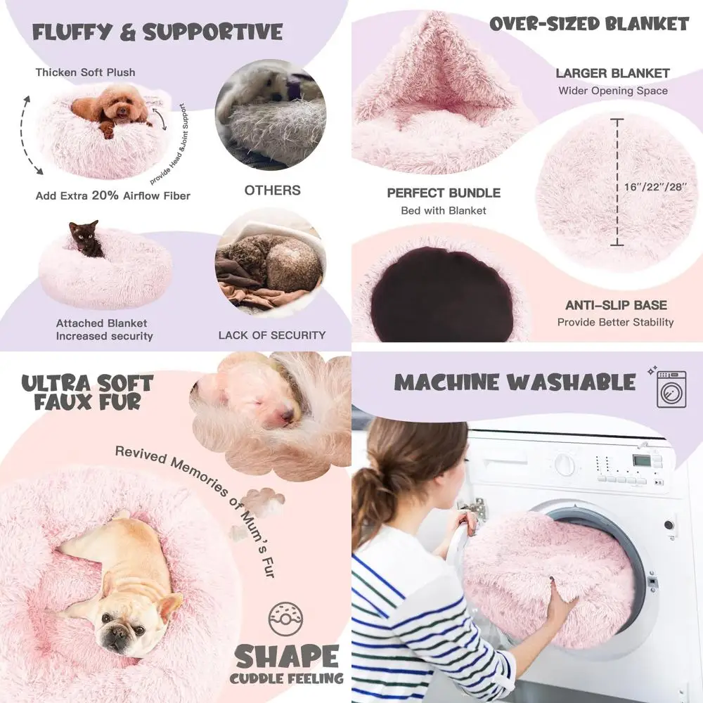 Fluffy Pink Dog Bed with Attached Blanket, Washable, Calming for Medium Dogs (20-35)
Fluffy Pink Dog Bed with Attached Blanket, Washable, Calming for Medium Dogs (20-35)