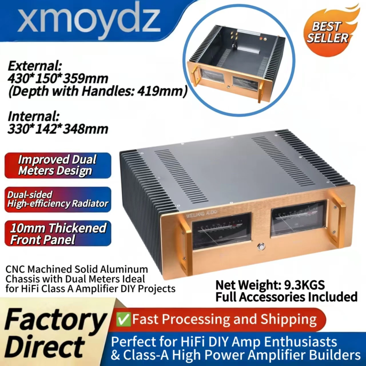 Корпус для Hi-Fi усилителя DIY из алюминия, 430*150*359 мм, улучшенный, с двумя дисплеями и двумя радиаторами, внутренние размеры: 330*142*348 мм
Корпус для Hi-Fi усилителя DIY из алюминия, 430*150*359 мм, улучшенный, с двумя дисплеями и двумя радиаторами, внутренние размеры: 330*142*348 мм