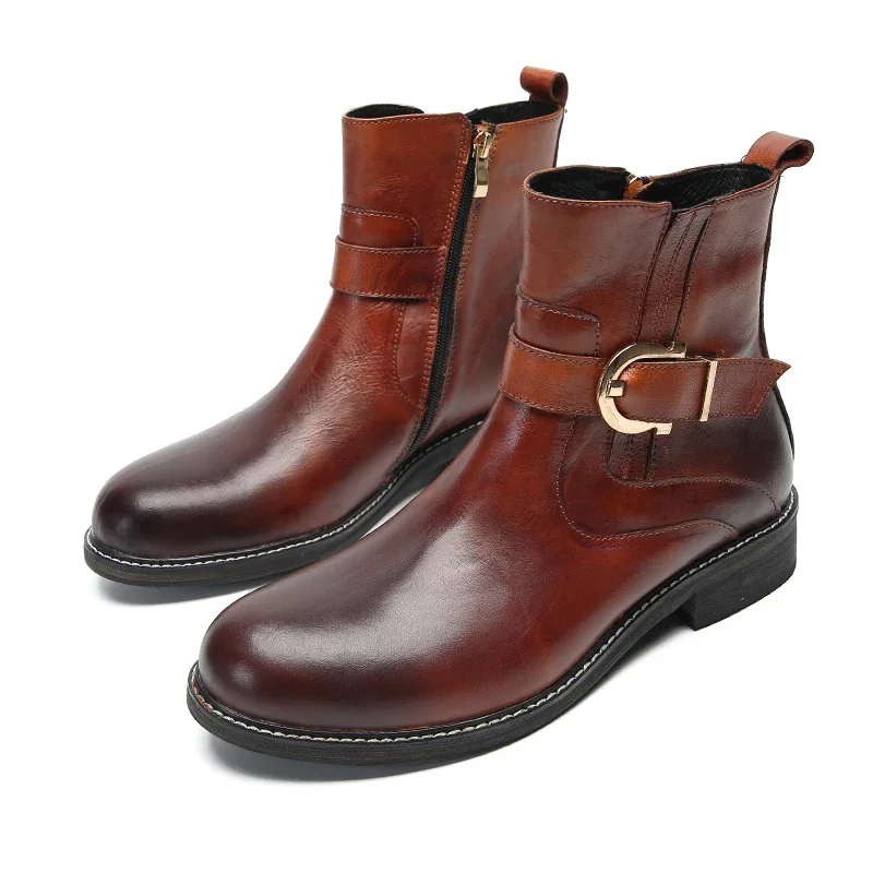 Botas Original Winter Male Shoes Brown Round Toe Motorcycle Genuine Leather Ankle Boots Plus Size Zipper Cowboy Short Boots
Botas Original Winter Male Shoes Brown Round Toe Motorcycle Genuine Leather Ankle Boots Plus Size Zipper Cowboy Short Boots