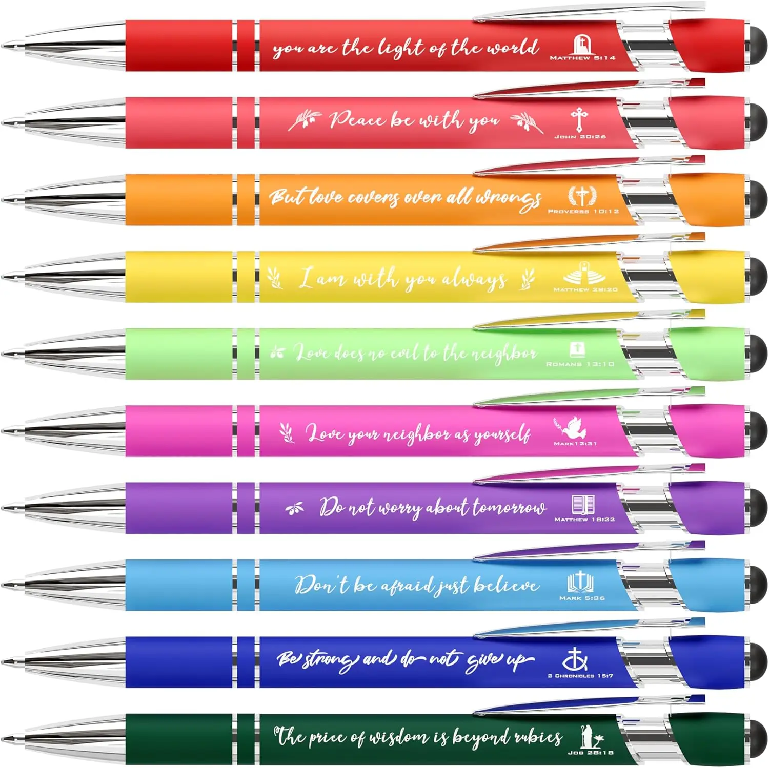 Bible Verse Pens with Stylus Tip, 10 Pack Retractable Ballpoint Pens Black Ink, Smooth Writing, Christian Gifts for Women Men, Journaling School Office Church Supplies
Bible Verse Pens with Stylus Tip, 10 Pack Retractable Ballpoint Pens Black Ink, Smooth Writing, Christian Gifts for Women Men, Journaling School Office Church Supplies
