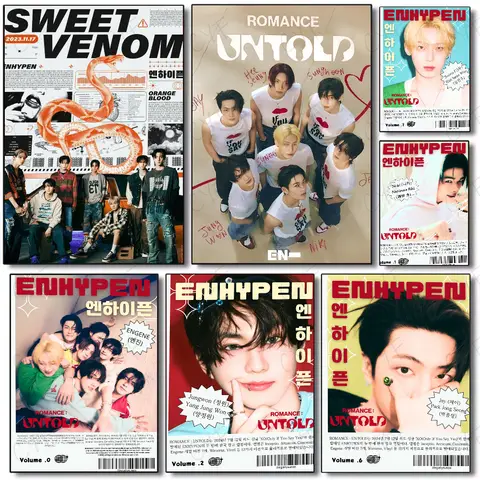 Poster Multi-Purpose Wall Art for Living Room Bedroom Office Hallway Bar Korean Kpop Band E-E-ENHYPEN  Home Decor Gift Idea