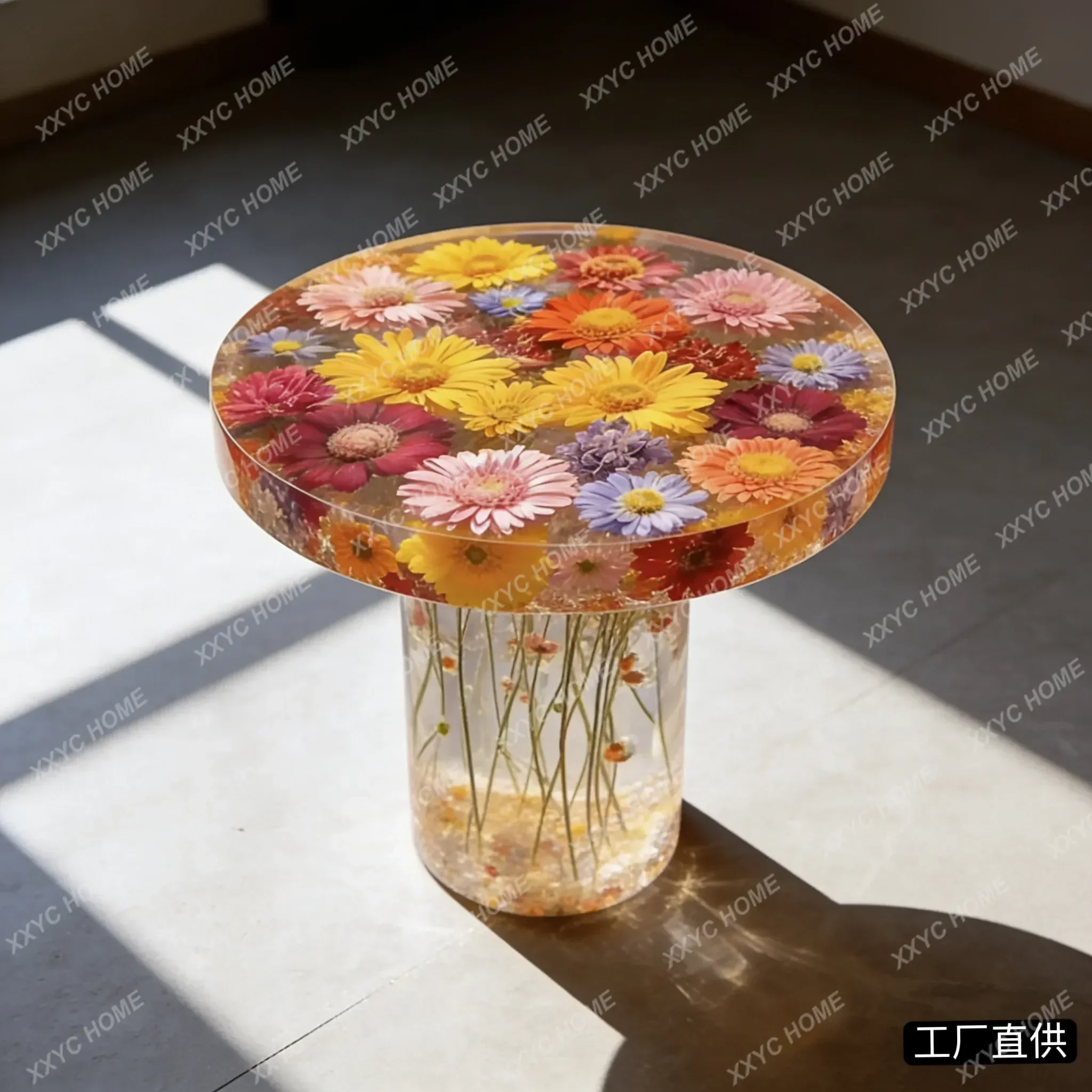Villa transparent resin round coffee table living room B&B atmosphere light luxury side table
Villa transparent resin round coffee table living room B&B atmosphere light luxury side table