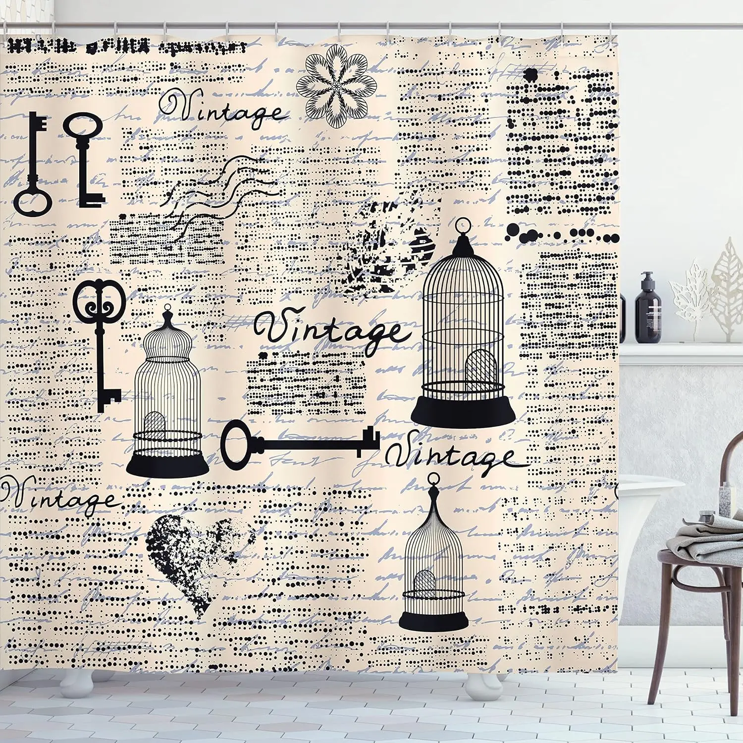 Винтажная клетка для птиц, занавеска для душа, черный, белый цвет, дизайн в стиле ретро, художественный декор, аксессуары для ванной, водонепроницаемая ткань, домашний декор
Винтажная клетка для птиц, занавеска для душа, черный, белый цвет, дизайн в стиле ретро, художественный декор, аксессуары для ванной, водонепроницаемая ткань, домашний декор