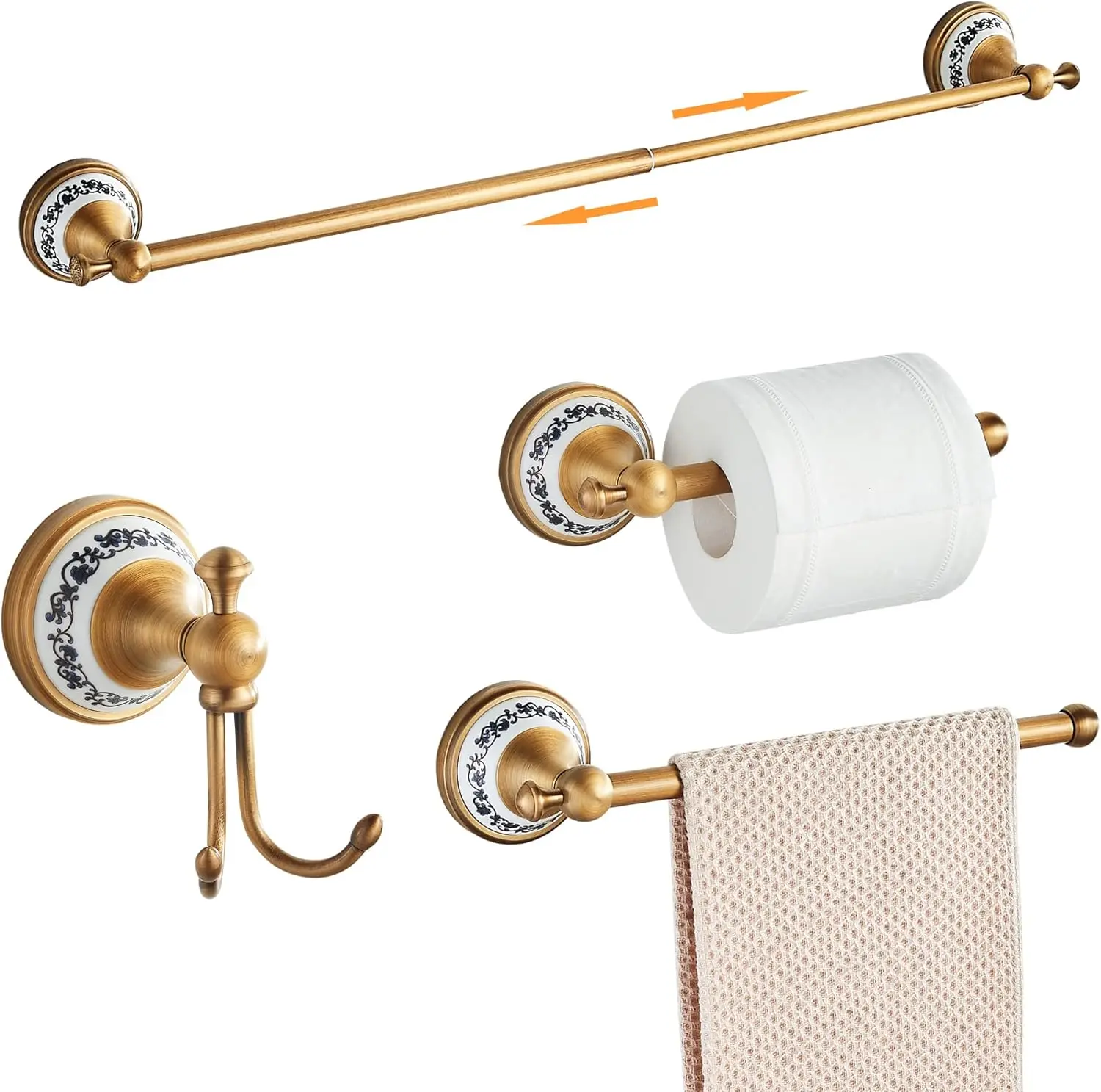 Antique Bronze Bathroom Hardware Set: Adjustable Towel Rack, Toilet Paper Holder, Hand Towel Holder & Hook, Wall Mounted
Antique Bronze Bathroom Hardware Set: Adjustable Towel Rack, Toilet Paper Holder, Hand Towel Holder & Hook, Wall Mounted