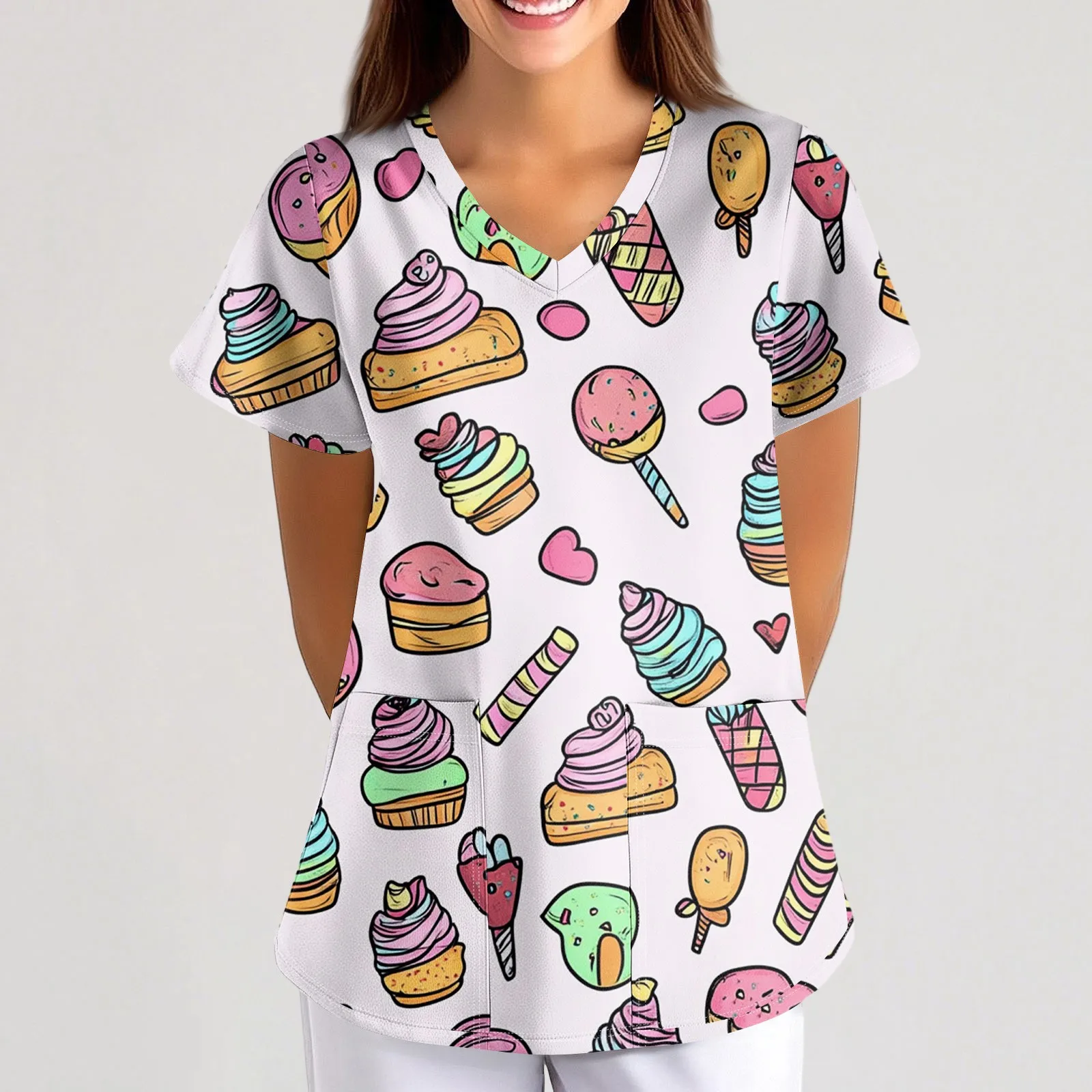 Women's Fruit And Floral Printed Loose V-Neck Pocket Short Sleeve Uniform Summer Lightweight Casual Working Clothing
Women's Fruit And Floral Printed Loose V-Neck Pocket Short Sleeve Uniform Summer Lightweight Casual Working Clothing