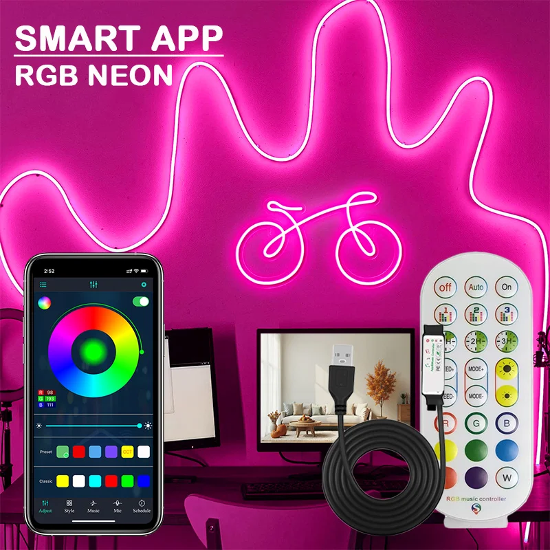 Светодиодная неоновая лента USB, умная неоновая лента RGB 5В с пультом ДУ и управлением через приложение, меняющая цвет
Светодиодная неоновая лента USB, умная неоновая лента RGB 5В с пультом ДУ и управлением через приложение, меняющая цвет