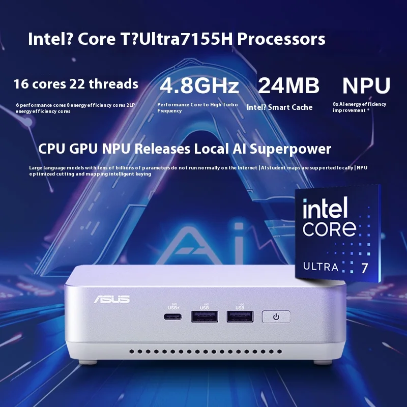 NUC14 Pro+Mini Mini Host High Performance Commercial AI Office Desktop Computer Core Ultra7-155H Silver Edition
NUC14 Pro+Mini Mini Host High Performance Commercial AI Office Desktop Computer Core Ultra7-155H Silver Edition