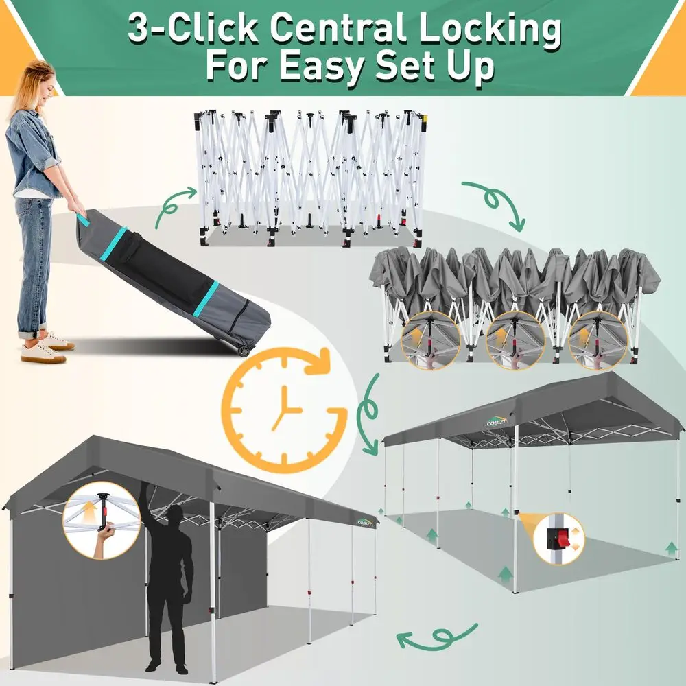 Carport 10x30 Pop Canopy Car Tent with One Push Center Lock, Outdoor Portable Garage Tents for Parties UPF50 Waterproof AllS
Carport 10x30 Pop Canopy Car Tent with One Push Center Lock, Outdoor Portable Garage Tents for Parties UPF50 Waterproof AllS