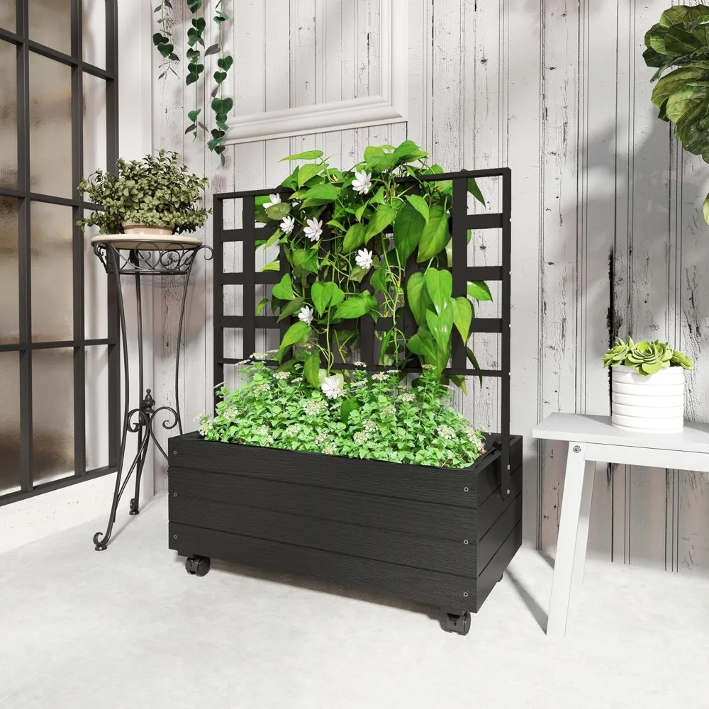 Raised Garden Bed with Trellis and Wheels, Outdoor Wooden Elevated Planter Box, Freestanding Raised Flower Bed, Customized
Raised Garden Bed with Trellis and Wheels, Outdoor Wooden Elevated Planter Box, Freestanding Raised Flower Bed, Customized