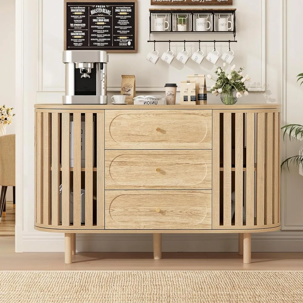 Fluted Sideboard Buffet Cabinet with 3 Drawers, Modern Credenza Wooden Storage Cabinet with Display Shelves, Console Table.
Fluted Sideboard Buffet Cabinet with 3 Drawers, Modern Credenza Wooden Storage Cabinet with Display Shelves, Console Table.