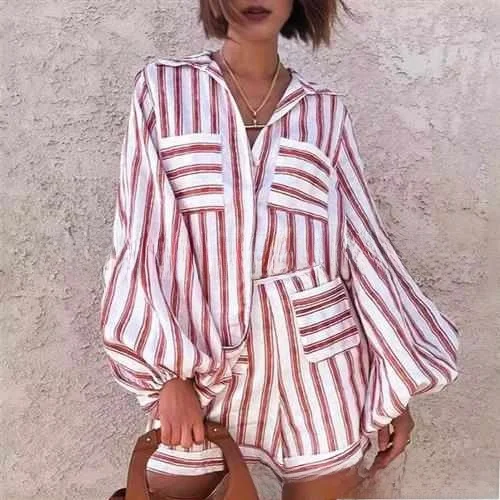 Women's Casual Striped irt orts Set Loose Fit Yoga Fitn Clothing Cotton Nine Sve Seven Length Pants with Chest Pad
Women's Casual Striped irt orts Set Loose Fit Yoga Fitn Clothing Cotton Nine Sve Seven Length Pants with Chest Pad