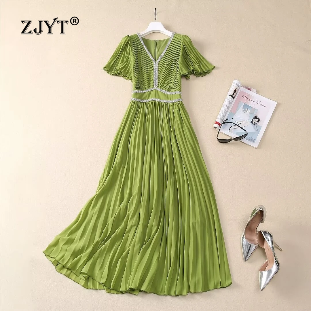 ZJYT Designer 2025 Spring Summer Luxury Prom Evening Party Dresses Women Elegant Beading V Neck Long Pleated Dress Vestidos Red
ZJYT Designer 2025 Spring Summer Luxury Prom Evening Party Dresses Women Elegant Beading V Neck Long Pleated Dress Vestidos Red