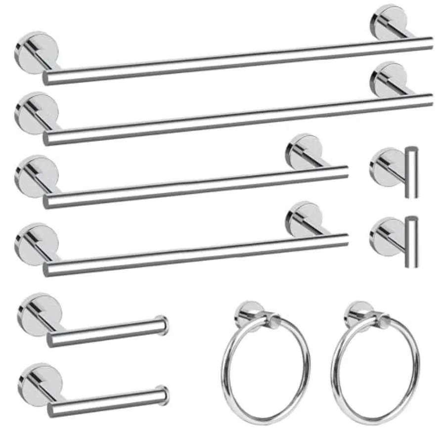 Bathroom hardware set: chrome finish, stainless steel, wall-mounted, for modern bathroom use, includes toilet paper holder, tow
Bathroom hardware set: chrome finish, stainless steel, wall-mounted, for modern bathroom use, includes toilet paper holder, tow