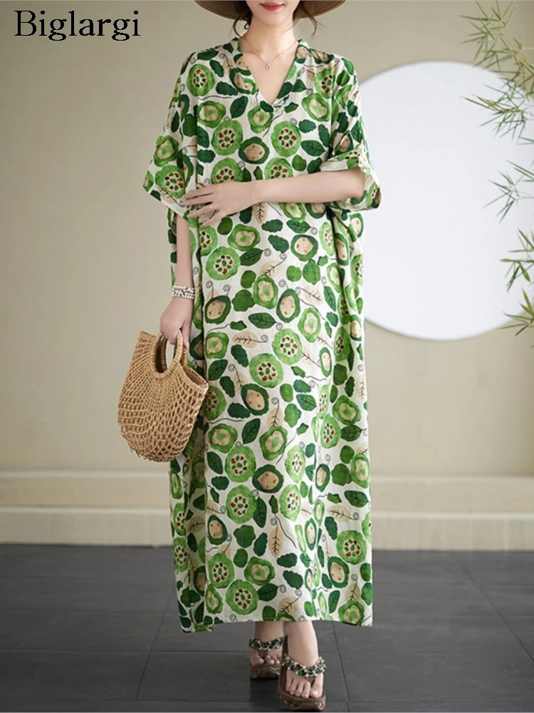 Oversized Summer V-Neck Long Robe Dress Women Floral Print Fashion Loose Pleated Ladies Dresses Short Sleeve Casual Woman Dress
Oversized Summer V-Neck Long Robe Dress Women Floral Print Fashion Loose Pleated Ladies Dresses Short Sleeve Casual Woman Dress