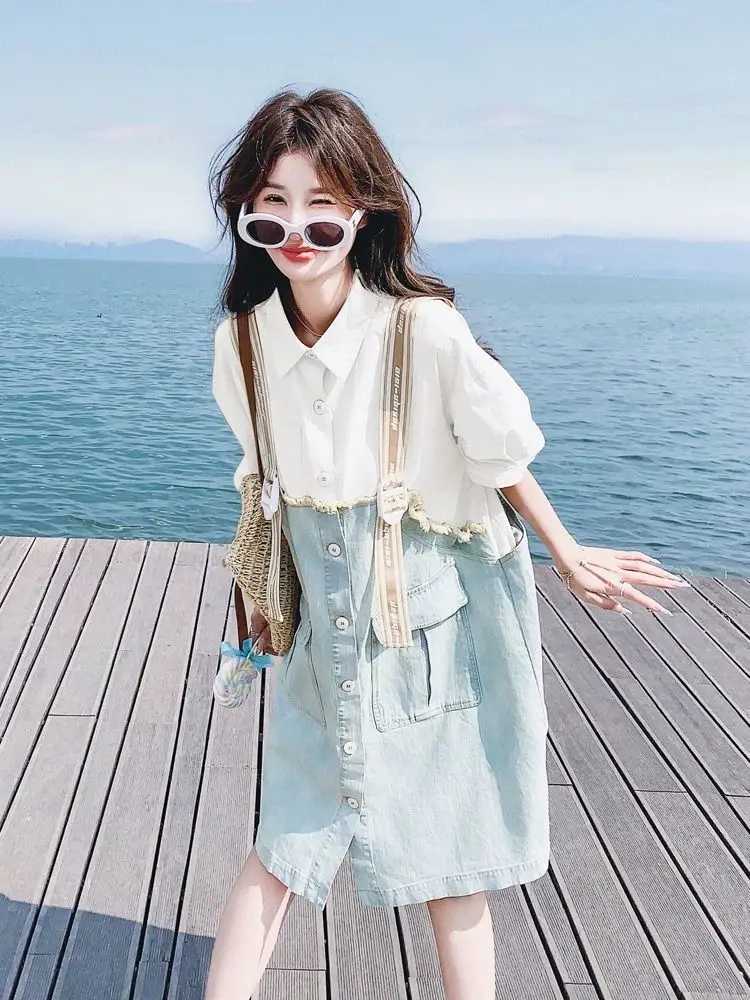 plus Size 300 Pounds Fat MM Casual Denim Shirt Dress Women Summer New Style Mid-Length A-Line Skirt Slimming Effect
plus Size 300 Pounds Fat MM Casual Denim Shirt Dress Women Summer New Style Mid-Length A-Line Skirt Slimming Effect