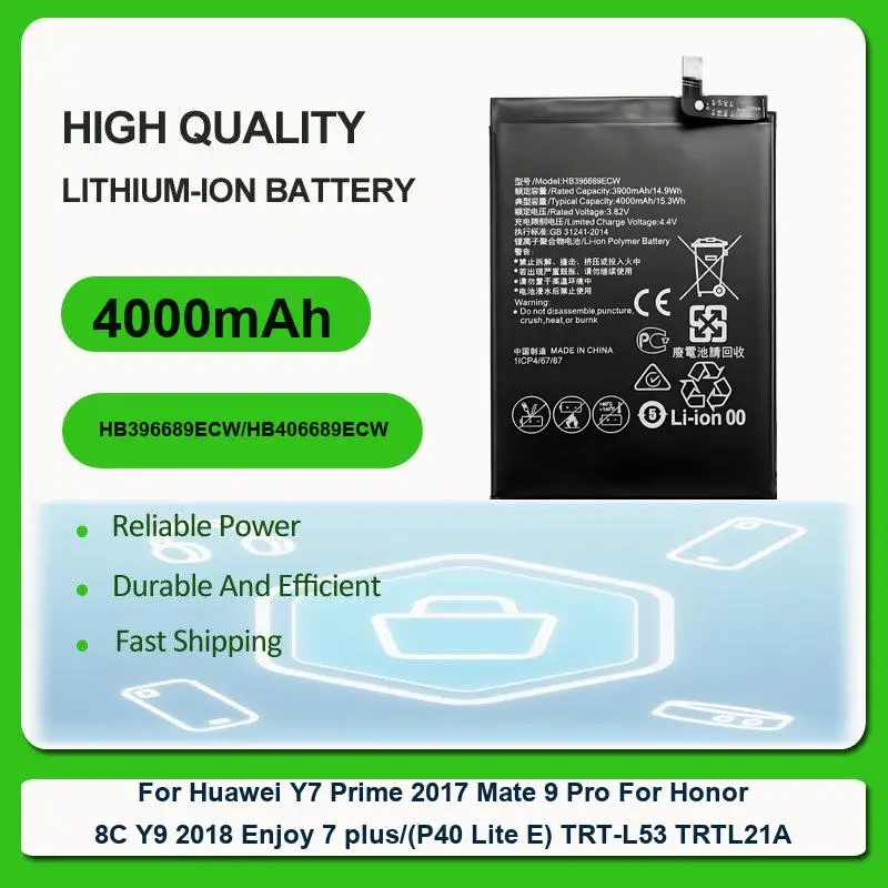 Аккумулятор для Huawei Y7 Prime/2017 Mate 9 Pro для Honor 8C Y9 2018 Enjoy 7 plus HB396689ECW/HB406689ECW
Аккумулятор для Huawei Y7 Prime/2017 Mate 9 Pro для Honor 8C Y9 2018 Enjoy 7 plus HB396689ECW/HB406689ECW