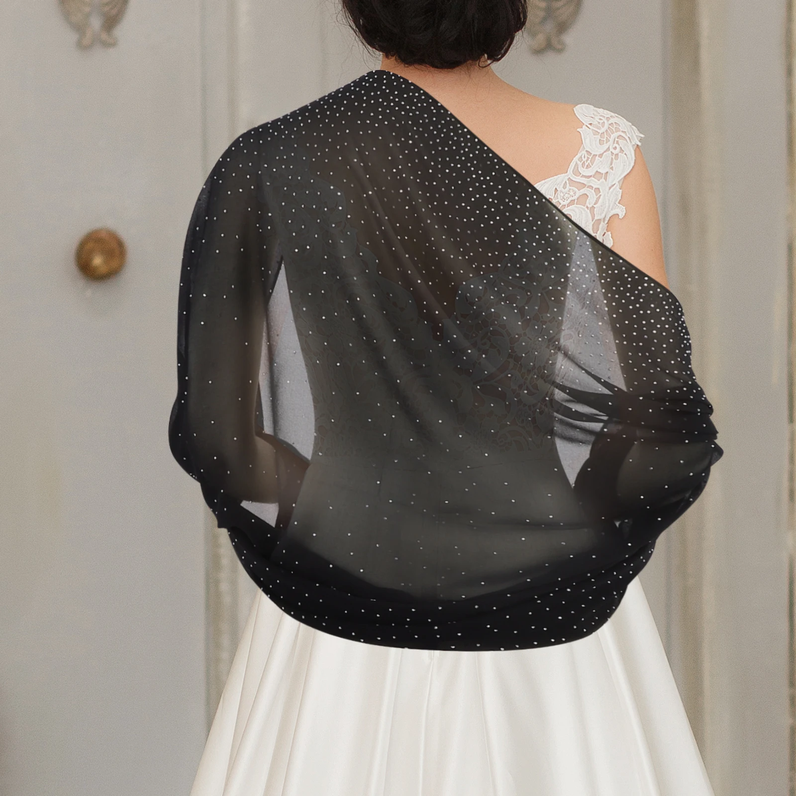 Ladies Chiffon Shawl Black Wedding Cover Evening Formal Sparkly Rhinestone Cape Dressy Wraps Bolero Women Scarf
Ladies Chiffon Shawl Black Wedding Cover Evening Formal Sparkly Rhinestone Cape Dressy Wraps Bolero Women Scarf