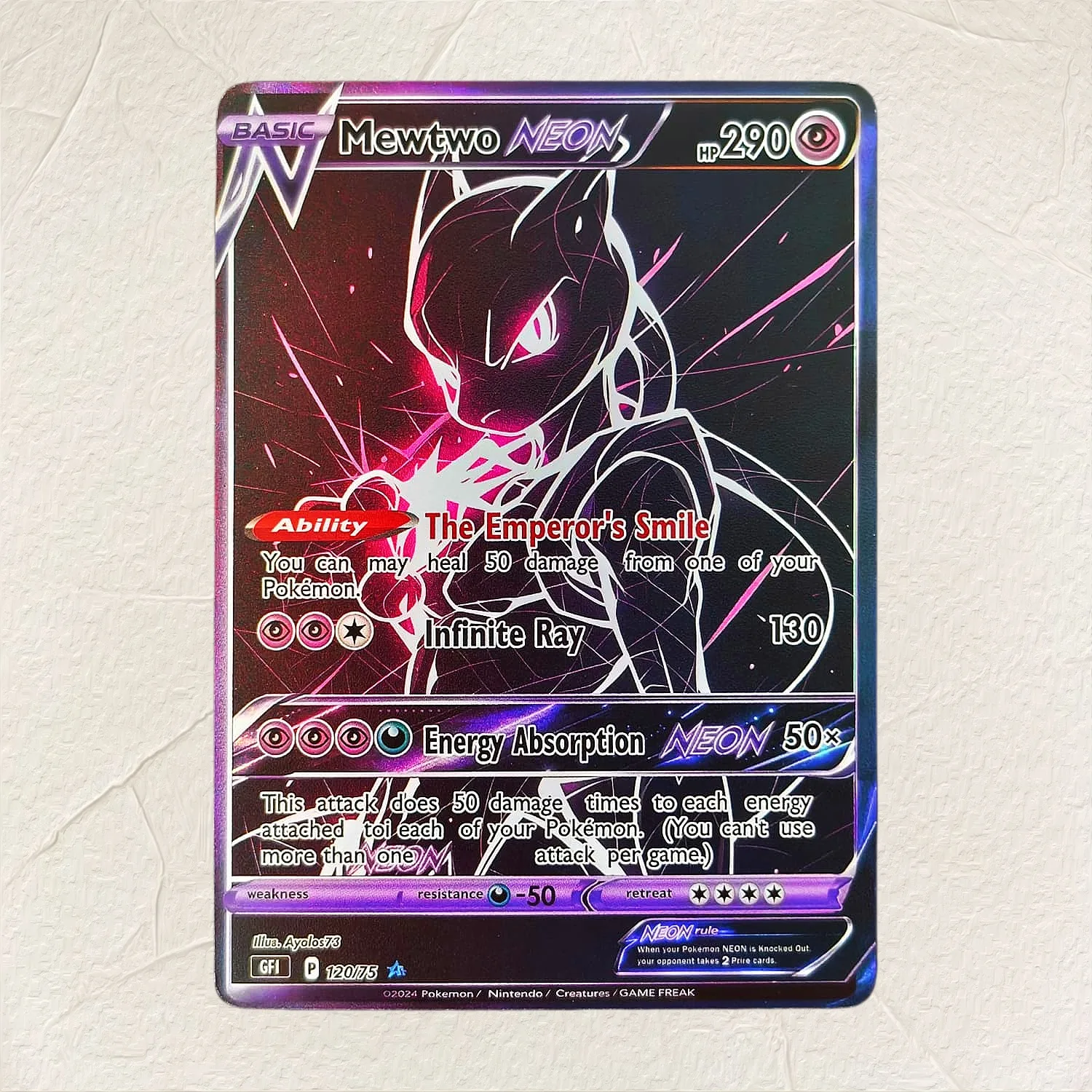 Pokemon English Mewtwo NEON 120/75 DIY Holographic Foil Texture Card, Perfect Condition Premium Anime Collection Card
Pokemon English Mewtwo NEON 120/75 DIY Holographic Foil Texture Card, Perfect Condition Premium Anime Collection Card