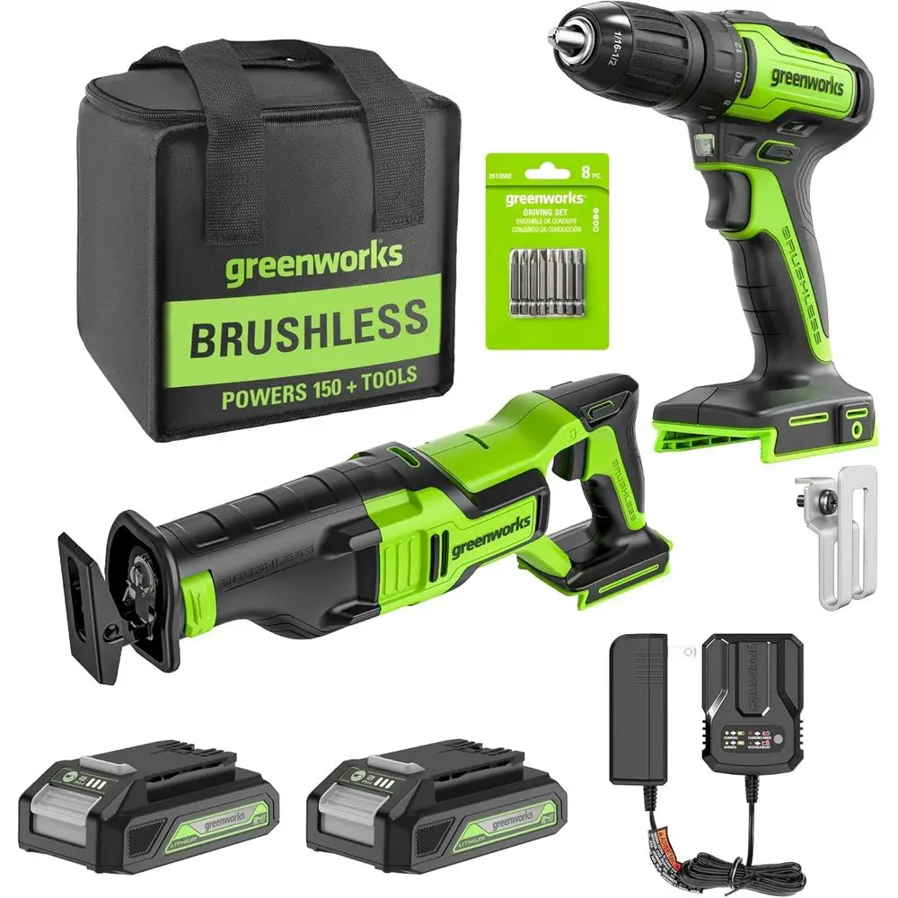 24V Dual Power Tool Kit: 310 in.lbs Drill Driver, 18+1 Clutch, 1/2 Chuck, Reciprocating Saw, 2x2Ah Batteries
24V Dual Power Tool Kit: 310 in.lbs Drill Driver, 18+1 Clutch, 1/2 Chuck, Reciprocating Saw, 2x2Ah Batteries